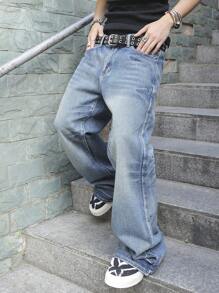 Manfinity EMRG 男士休闲复古水洗阔腿牛仔裤