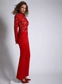 COSMINA 女士红色裤子，优雅博主风格，适合正式场合，专业办公穿着