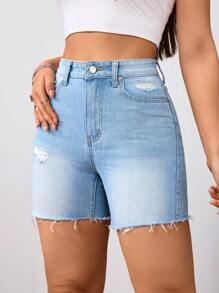 SHEIN Tall 女士牛仔短裤 - 藍色 - 查看 3