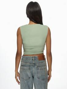 MISSGUIDED Top corto asimmetrico con una spalla, arricciato, senza maniche, adatto per feste, club, serate, aderente, di moda contemporanea, colore verde salvia, per Natale - Verde - Visualizzare 2