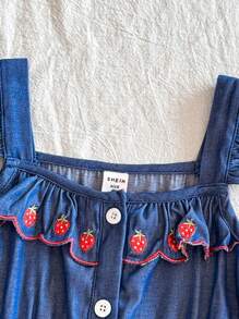 Vintaside Kids 1 Stück Jumpsuit für Kleine Mädchen im lässigen, niedlichen Stil mit Erdbeerstickerei