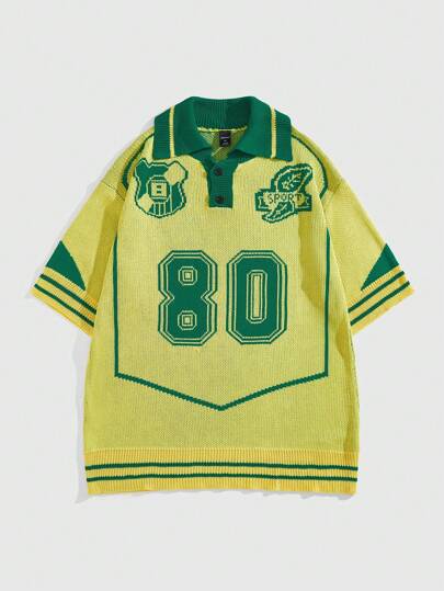 Men's Preppy Slogan Intarsia Knit Pullover, Minimalist Fashion Casual Daily Wear