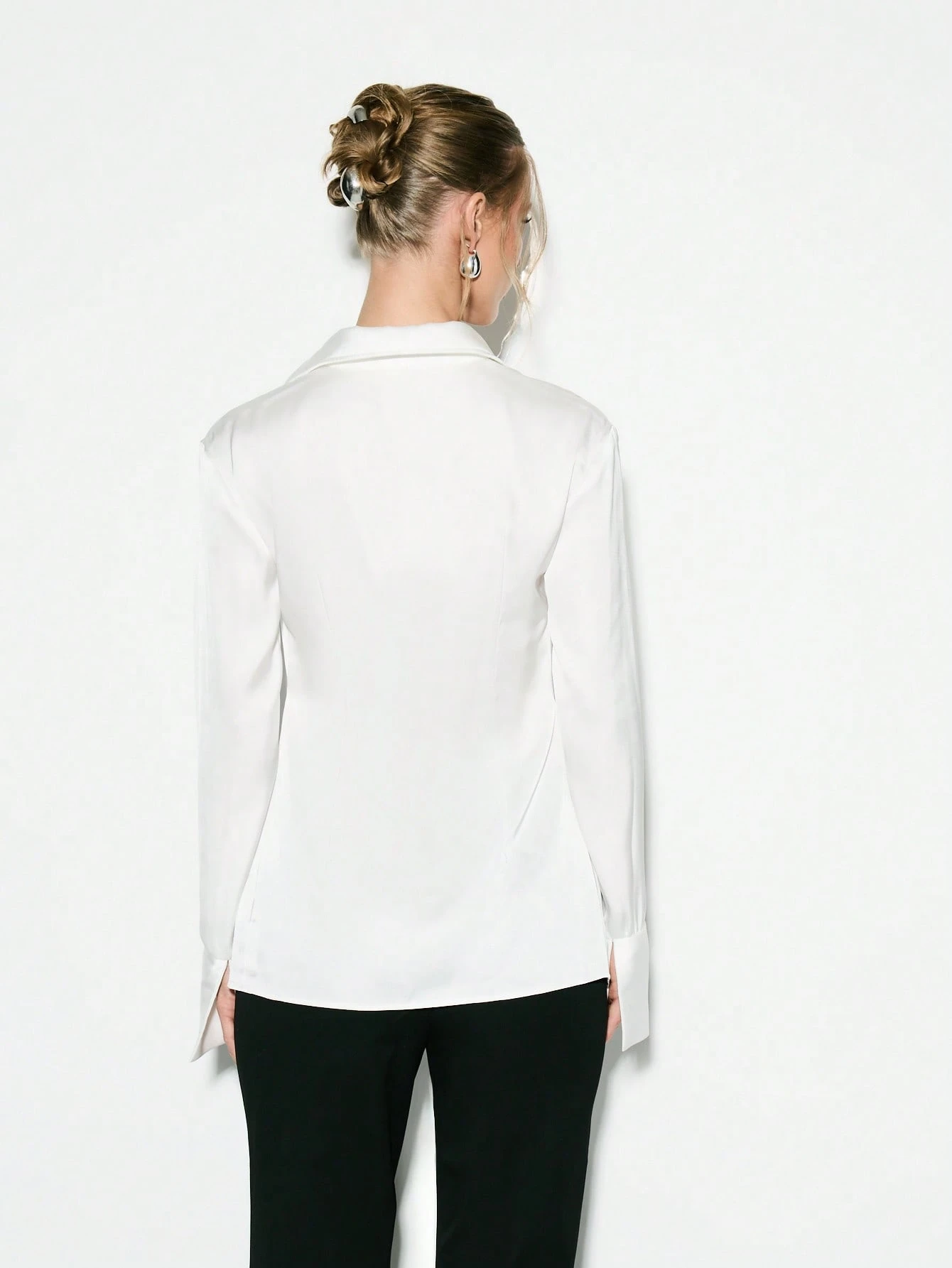 KIZN Sophisticated Asymmetric Wrap Collared Blouse
