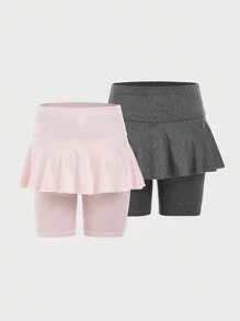 Tween Girl Minimalist Fashion Casual Versatile Bow Pattern 2 Pieces Leggings Set,Summer,Travel - Multicolor - View 2