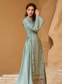 Al Najma Vestido con lazo de cintura con lentejuelas glamoroso para mujer, Kaftan y Jalabiya, Vestidos de noche lujosos para mujer, Modesto