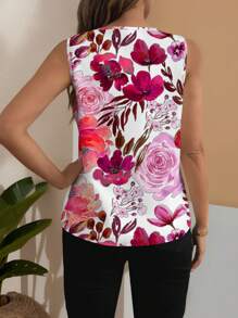 Glamance Anis Illustration Blusa sin mangas con cuello en V y estampado floral para mujer, casual, de vacaciones. Adecuado para Ibiza, festivales y estilo occidental