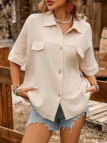 LanaWest Women's Casual Western, Music Festival, Boho Style Short Sleeve Blouse, Summer