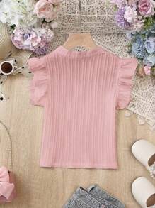 Áo sơ mi đơn giản, thường ngày, ren chắp vá màu trơn cho bé gái tuổi mới lớn, mặc hàng ngày - Hồng - Xem 2