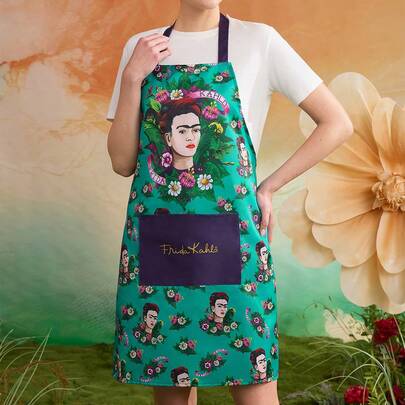 Frida Kahlo X SHEIN Floral & Figure Graphic Apron, Unisex, For Cooking And Baking,Summer Outfits, Spring Outfits,Beach, Vacation, Flower