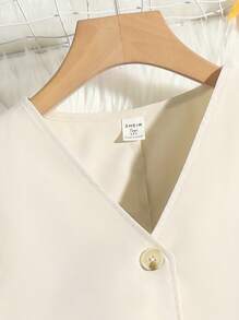 Teen Girls' Solid Color Suit Top And Wide Leg Suit Pants Set - Khaki - View 4