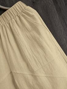 EMERY ROSE 女式纯色弹性腰部口袋锥形休闲裤 - 杏色 - 查看 3