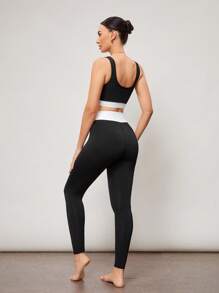 Activina Activina Women's Contrast Color Patchwork Tank Top And Leggings Sports Suit