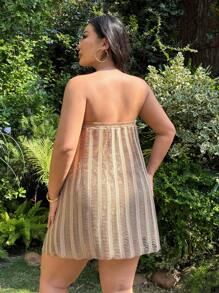 SHEIN SXY Plus Size Women Sexy Openwork Texture Fringe Knitted Tube Top And Mini Skirt 2 Pieces Set, Spring/Summer, Suitable For Early Spring, Spring And Summer, Rainforest, Beach Party, Seaside Vacation, Bonfire Party, Cool And Light, Slim Fit, Comfortable To Wear, Easy To Match&Looks Slim, Accent Your Body, Flatter The Figure