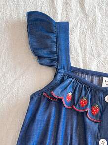 Vintaside Kids 1 Stück Jumpsuit für Kleine Mädchen im lässigen, niedlichen Stil mit Erdbeerstickerei