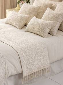 1pc Delicate Embroidery Crafted Double Layer Bed Flag, Tassel Decor, 45cm Wide,Fall Decor,Autumn Decor,Room Decor