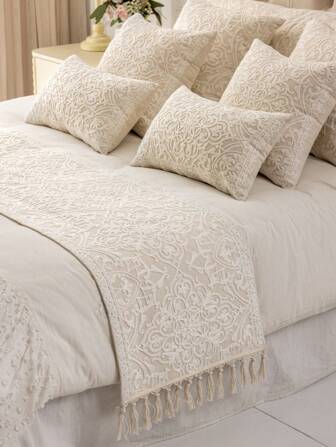 1 件精致刺绣双层床旗，流苏装饰，45 厘米宽，秋季装饰，秋季装饰，房间装饰