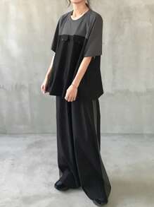 FRIFUL 2pcs Women's Color Block T-Shirt And Pants Set Lounge Sets For Women - Grey - View 1