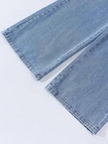 Tween Girls Vintage Casual Urban Light Wash Denim Straight Jeans With Ribbon Heart Detail Pocket - Light Wash - View 5