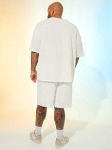 EASEVO Große Größen Herren Lässiges Lose Gedrucktes Gestricktes Kurzarm T-Shirt und Shorts Set