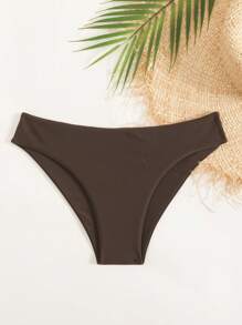 SHEIN Swim Women's Solid Color Bikini Bottom, Beachwear, For Summer Beach Vacation - Chocolate Brown - View 3
