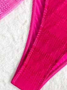 Swim Mod 2pcs Textured Ombre Hollow Out One Shoulder Sexy & Mini Skirt 1-Piece Bikini Swimsuit For Women, Spring Break - Hot Pink - View 7