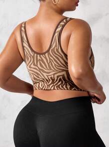 SHEIN Rhythm Era Plus Size Women's Striped Zebra Pattern Shaping Bra - Coffee Brown - View 3