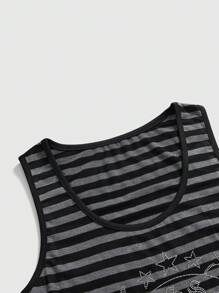 ROMWE Grunge Punk Vintage Y2K Festival Distressed Striped Racerback Tank Top For Women - Black - View 3