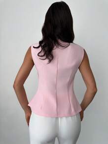 Firerie Elegancka damska marynarka do dojazdów do pracy w kolorze różowym z metalowymi guzikami, unikatowa, jednorzędowa, bezrękawnikowa, cienka marynarka z kołnierzykiem garniturowym, lekka marynarka, garnitur o dopasowanym kroju, wiosna/lato, na co dzień, na imprezę, na sezon balów maturalnych, na wesele, na kostiumy na jesień/zimę - Różowy - Zobacz 4