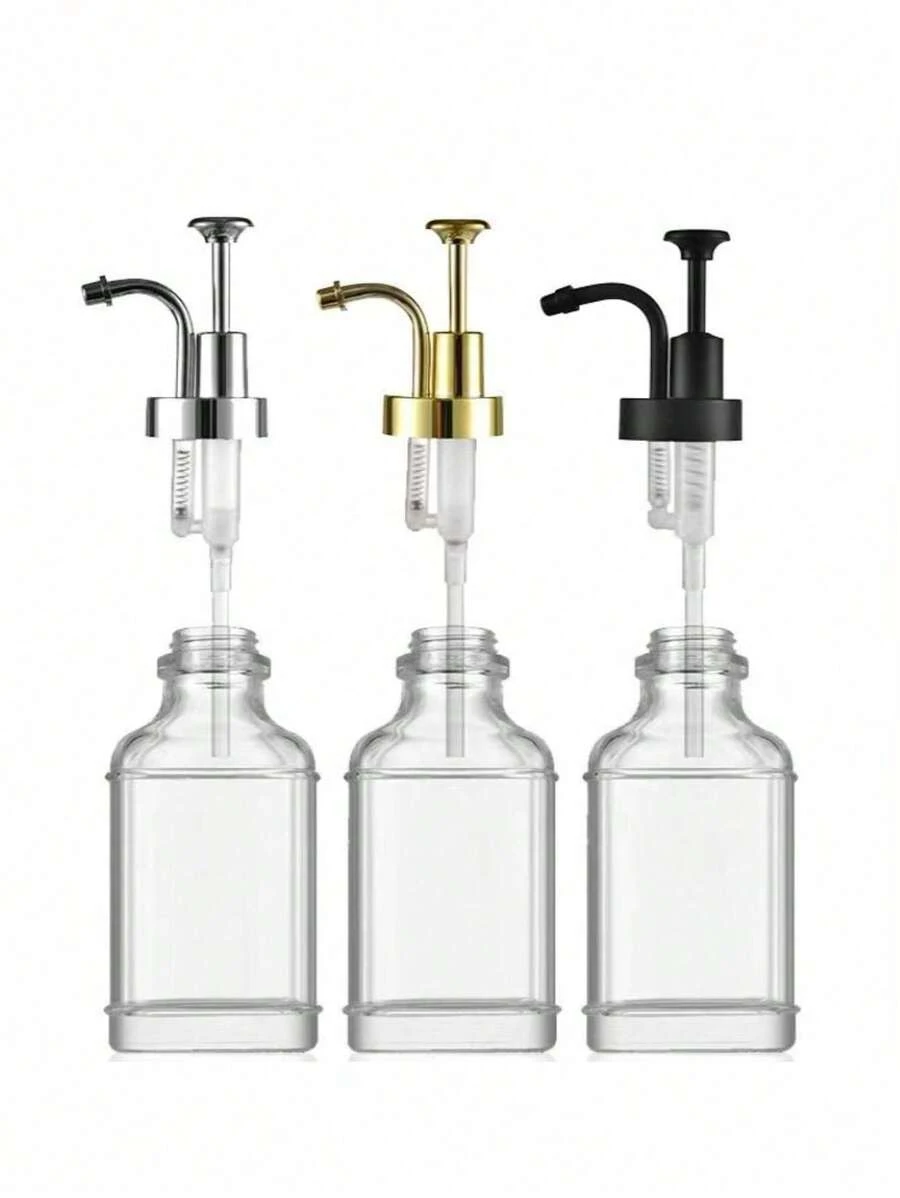 1pc Square Glass Syrup Dispenser With Label For Bar And Home Use, Transparent Bottle For Milk, Tea, Syrup Storage, 500ml/16.9oz, Kitchen Tool, Barware