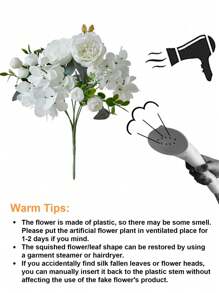 SHEIN 1pc / 3pcs White Artificial Flower Hydrangea Fake Peony Silk Flowers Rose Bouquet For Home Wedding Bride Bouquet Decor White, Valentine Day, Gift