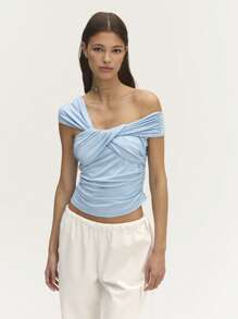 Nöista Cross Chest Top Ruched Off Shoulder Bardot, Perfect For Casual Outings! - Blue - View 1