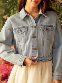 WESTFADE 夏季乡村音乐会花卉图案挂毯提花心形后领前扣长袖牛仔卡车司机夹克，带口袋