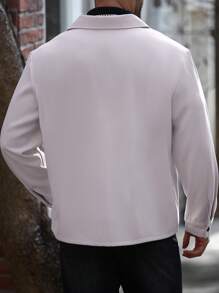 Manfinity Homme Plus Size Men's Solid Color Button Front Long Sleeve Pocket Casual Jacket & Outerwear - Light Grey - View 2