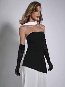 COSMINA Black And White Contrast Color Dress, Western Wear For Women, Petite Size, Sexy, Extra Long, Bohemian Style, Summer Outfits For Women - Black and White - View 5