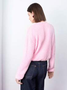 Maija Women's Spring Solid Color Crew Neck Pink Sweater For Casual Wear,Festival - Pink - View 4