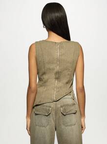 MISSGUIDED Sleeveless Asymmetric Denim Crop Top Modern Streetwear Festival Summer Fashion Statement Piece Urban Chic