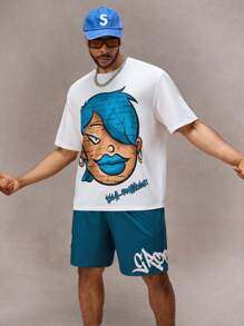 Manfinity VCAY Plus Size Men Street Style Cartoon Print T-Shirt And Shorts Set - Multicolor - View 4