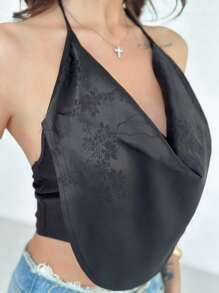 SHEIN Privé Women Solid Color Draped Front Backless Camisole Tank Top, For Parties, Concerts, Performances, Dates, Banquets, Weddings, Sexy, Elegant, Office, Back To School, Vacation, Beach