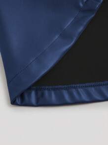 Flirla Áo peplum xếp nếp PU Bandeau cỡ lớn cho nữ, màu đỏ rượu, thích hợp cho tiệc tùng, đi chơi hộp đêm - Màu xanh hải quân - Xem 3