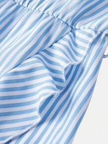 SHEIN Teens (Girls) Sleeveless Striped Front Tie Casual Simple Dress - Blue - View 3