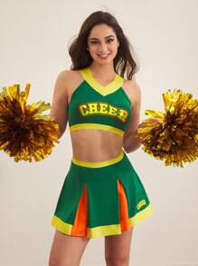 SHEIN Sports Conjunto deportivo de animadora de dos colores contrastantes, adecuado para el campus - Multicolor - Ver 4