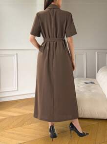 Modelyn Vestido largo casual y con botones delanteros de unicolor para uso cotidiano - Café - Ver 6