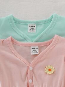 Body de verano para bebé niña con mangas con volantes, decoración floral linda y cuello en V, para uso diario en colores alegres y dulces - Multicolor - Ver 4