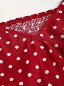Sweetra French Style New Summer Vintage Sweet & Cute Red Polka Dot Print Puff Sleeves Bowknot Blouse For Ladies