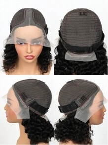 短髮深曲人髮波波頭假髮,深波浪型前花邊人髮假髮,女性巴西t型頭套假髮 - Natural Black - 查看 7