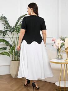 Modelyn Plus Size Casual Everyday Dress, Simple Style - Black and White - View 3