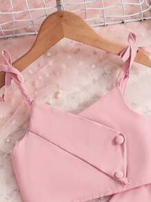 2pcs/Set Girls' Bow Decor Vest Shirt And Shorts Set, Fashion For Casual, Holiday, Summer Young Girls Clothing Sets Summer Summer Holiday