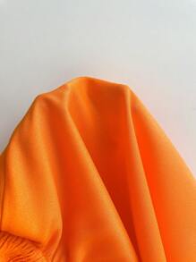 Soleia Orange Strapless Shirred Waist Balloon Sleeve A-Line Mini Dress For Women,Dress For Women,Vacation Dress Women,Birthday Dress For Women,Mardi Gras,Spring/Summer Dress For Women,Music Festival Outfit Women,Easter Dress Women,Western Wear Women,Graduation Dress