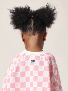 SUMWON Checkered Co-Ord Set Sweatshirt Shorts Outfit Spring Summer Casual Matching Set Wear Urban Streetwear Athletic Kids Play Activewear - Pink - View 5
