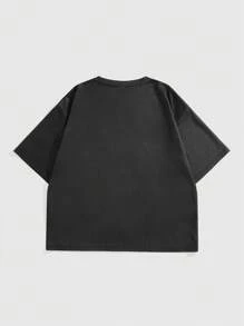 ROMWE MEN Anime 男士动漫印花 T 恤，适合日常穿着，春夏季 - 黑色 - 查看 2